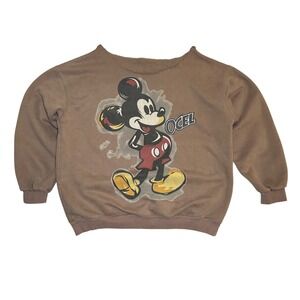 Mickey Mouse Graphic Sweatshirt Brown Distressed OCEL I Am Your Present XL